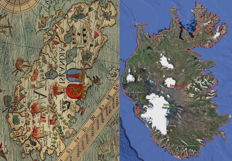 Глобальный катаклизм: Исчезнувшие мегаполисы в Исландии на картах 16 века, изображение №13