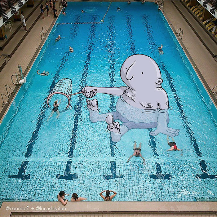 художник создаёт весёлые коллажи из чужих фотографий