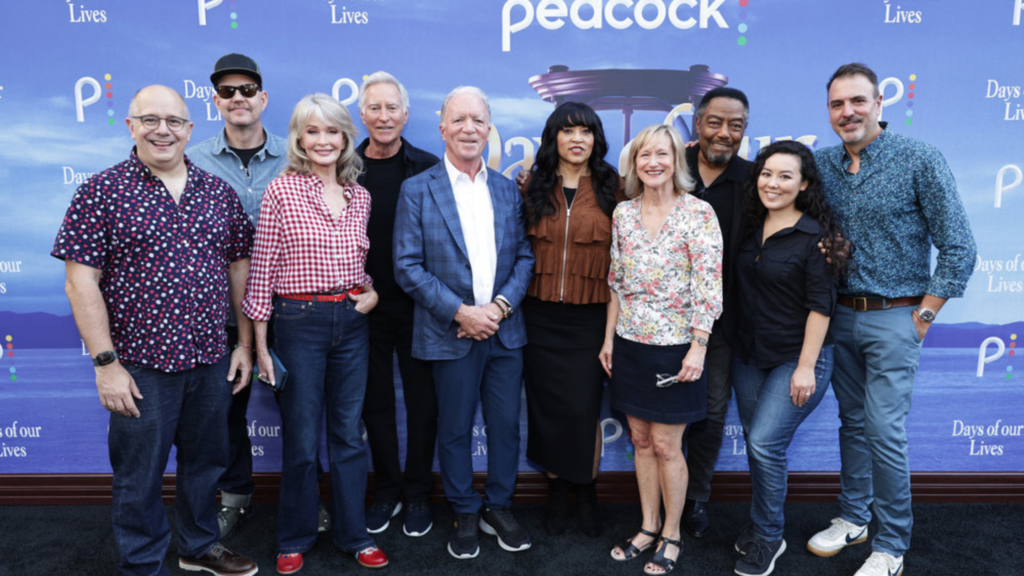 Days of Our Lives' outgoing Head Writer With staff, producer Ken Corday, and actors Jackee Harry, Deidre Hall, and Drake Hogysten