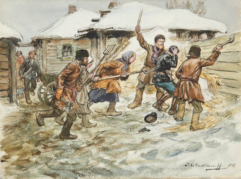 И. Владимиров. Расправа крестьян над комиссаром из продотряда. 1921 г.