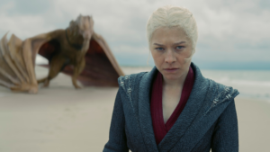Emma D'Arcy as Rhaenyra Targaryen and her loyal companion, Syrax.