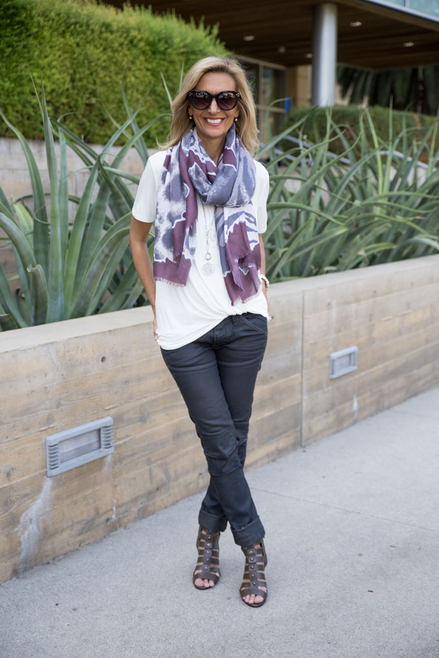 Ivory tie front blouse with scarf