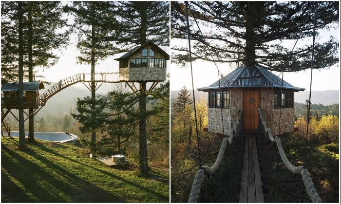 Сразу два домика на дереве построил Фостер Хантингтон, чтобы жить, наслаждаясь полной свободой и красотой (Колумбия, США). | Фото: rope-park.com.