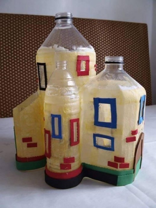 Замок из пластиковых бутылок, бумаги, картона и краски мастер-класс,поделки