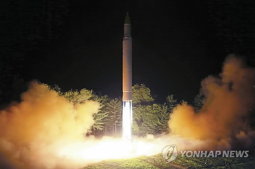 North Korea fires an intercontinental ballistic missile on July 28, 2017 in this photo released by the North's media. (AP-Yonhap)