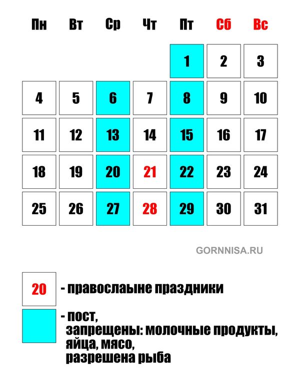 Дни поста православного календаря 2020