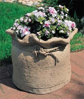 Burlap Sack Flower Planter Made of Concrete