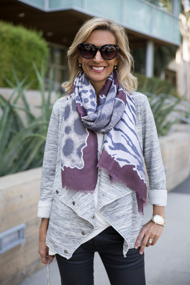 Heather Gray Knit Cascading Collar jacket with scarf