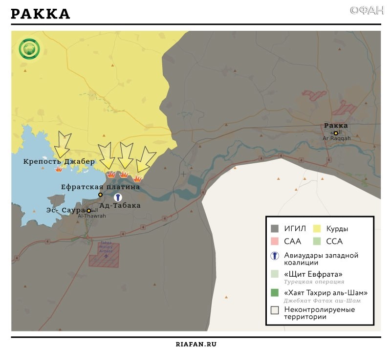 ВВС коалиции нанесли удары в районе города Ад-Табака