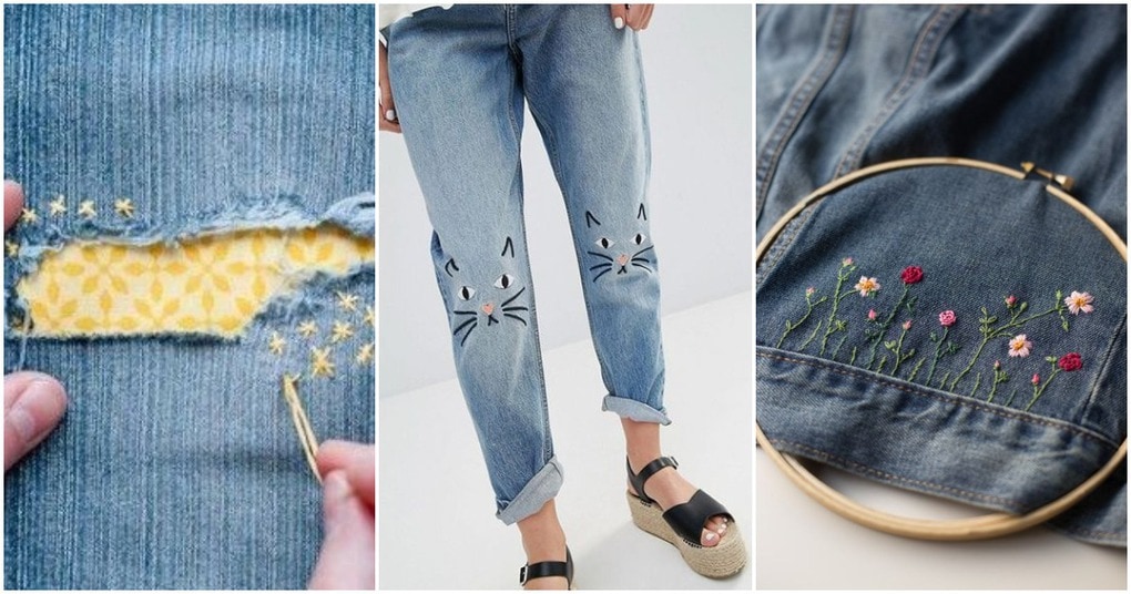 Как украсить джинсы вышивкой