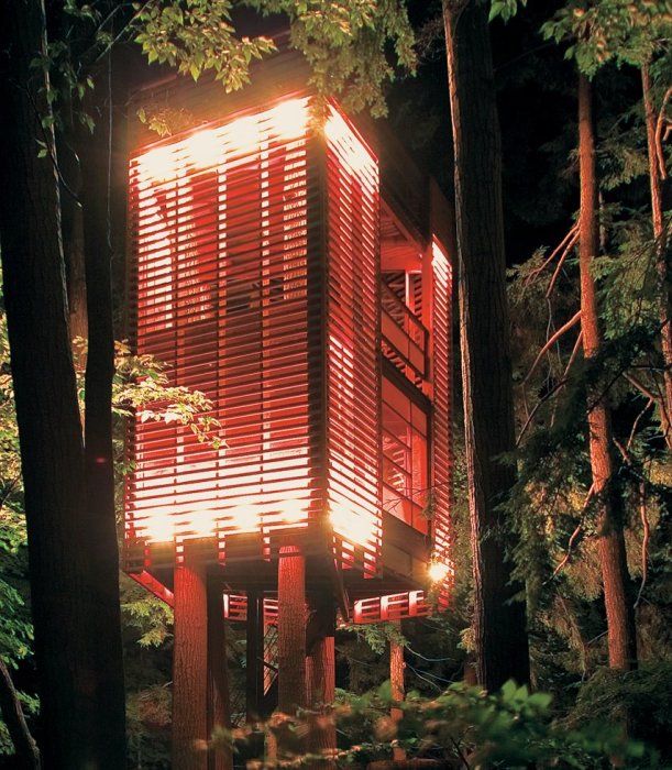 Двухуровневый домик на дереве создан из экологически чистых и натуральных стройматериалов («4TreeHouse», Канада). | Фото: photoblog.org.ua.