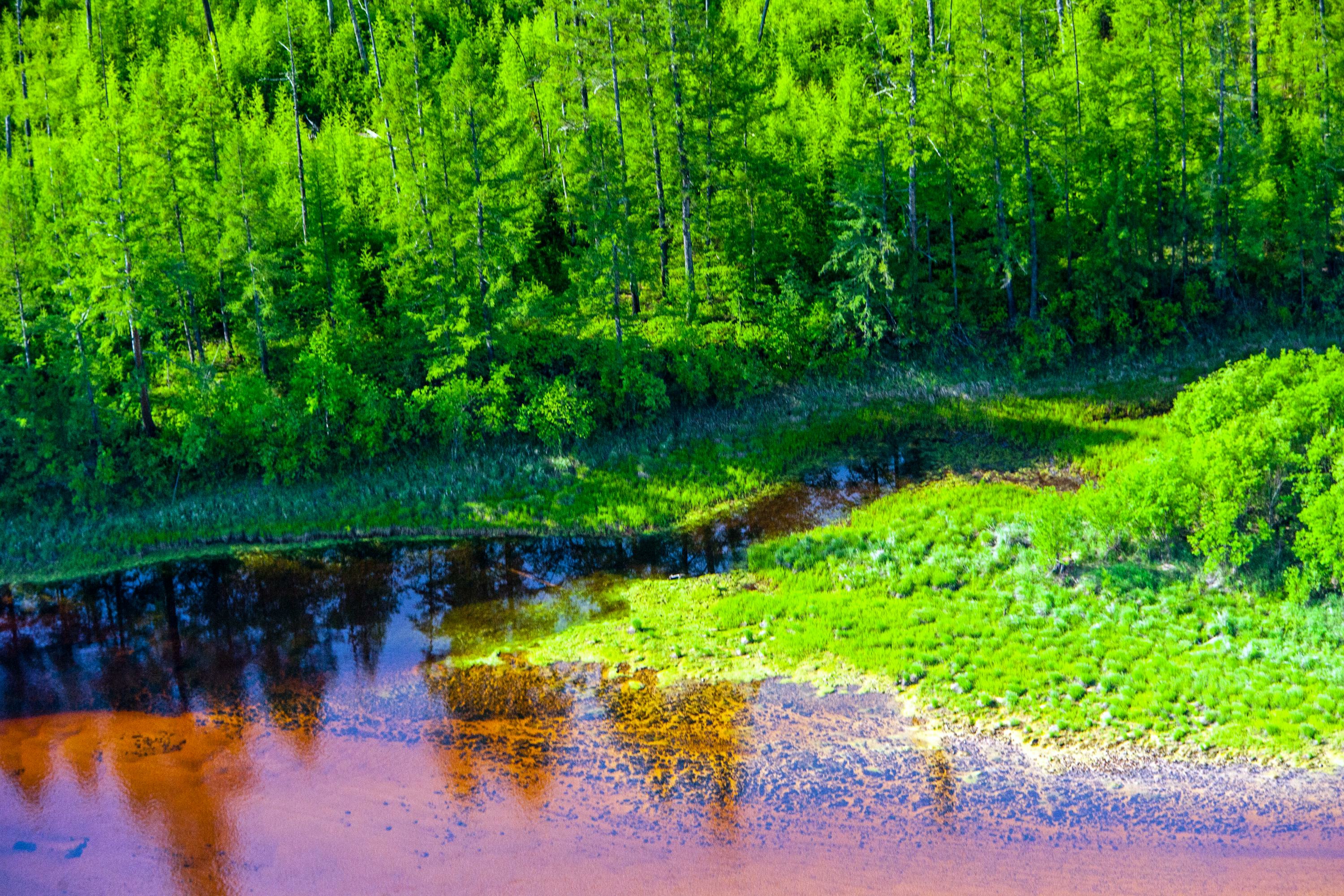 Изменение водных. Река с красной водой.