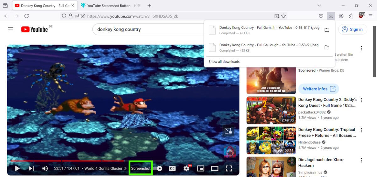 Take YouTube video screenshots in Firefox