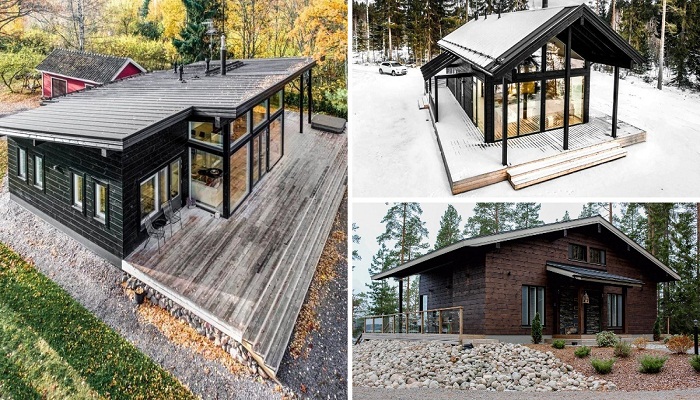 Одноэтажные деревянные дома финской архитектурной компании Pluspuu Oy.