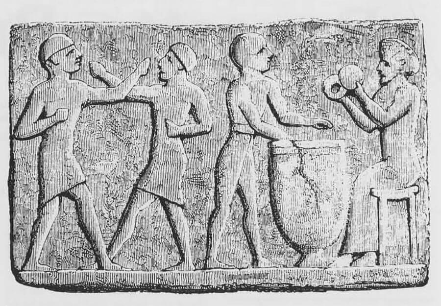 Вавилонский рисунок, изображающий людей за водными процедурами.