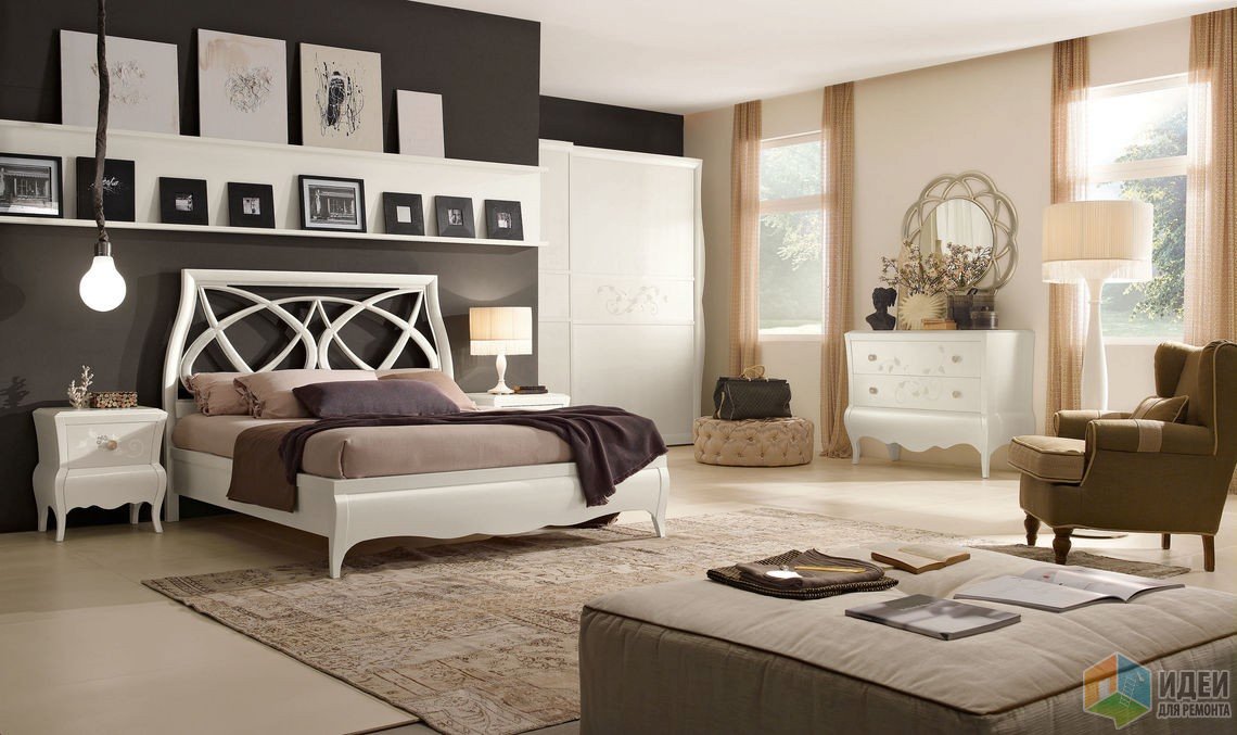Кровать Gambella Design и интерьер спальни с ковром