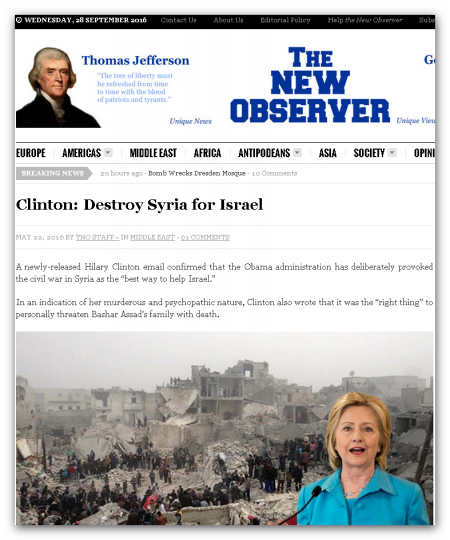 Почта Клинтонши: «Мы должны уничтожить Сирию ради Израиля»