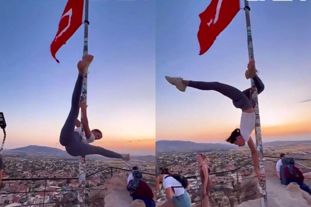 Туристке грозит тюремный срок за танец на флагштоке в Турции