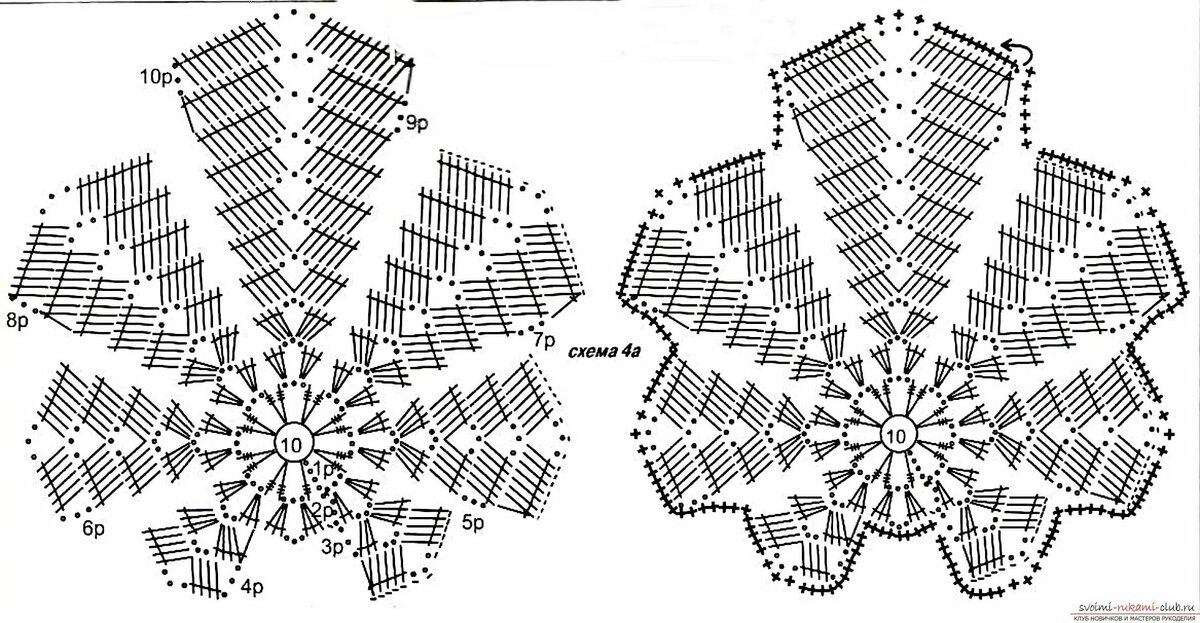 Листок крючком схема