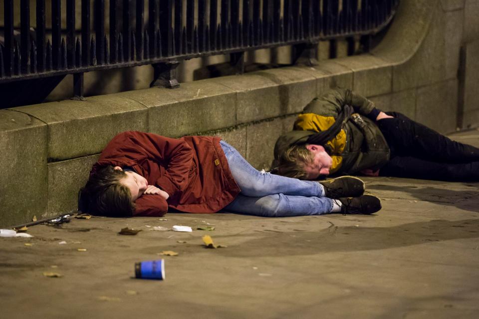 The party in London was too much for some revellers who passed out in the street after watching the fireworks display
