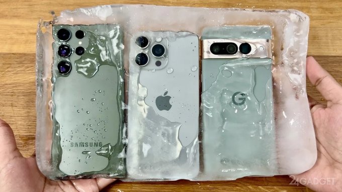 Что будет, если заморозить iPhone 15 Pro Max, Samsung S23 Ultra и Pixel 7 Pro apple,iphone,iphone 15,iphone 15 pro max,pixel 7 pro,samsung,samsung s23,гаджеты,испытание,испытания,мобильные телефоны,смартфоны,сотовые телефоны,телефоны,электроника