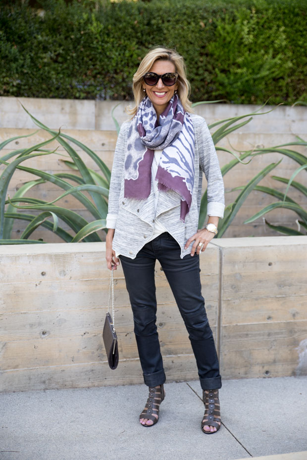 Heather Gray Knit Cascading Collar jacket with scarf