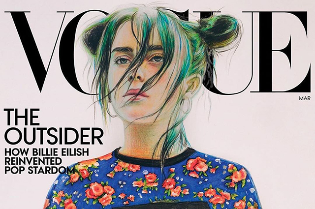Российская фанатка Билли Айлиш нарисовала ее портрет для обложки американского Vogue