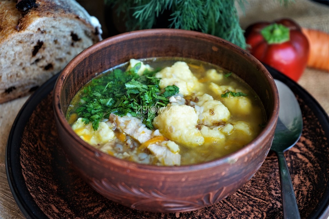Гречневый суп с картофельными клёцками первые блюда,супы