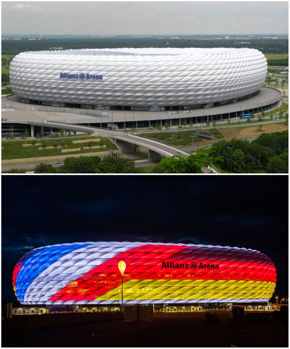 «Альянц Арена» – самый эффектный стадион Германии. | Фото: gid-bavaria.com/ munihtehayat.com.