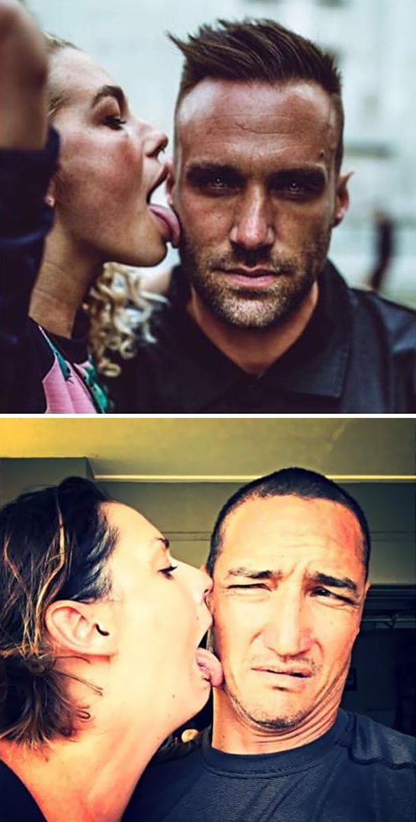 женщина пародирует фото из инстаграм