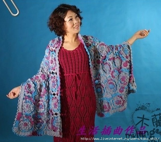 Палантин и жакеты "Розы из Китая" в технике фриформ: мастер-класс вязание,женские хобби,своими руками
