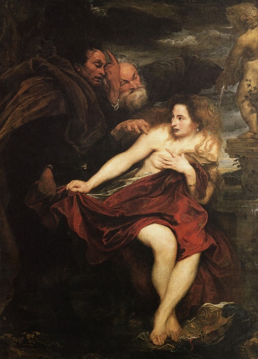 Одно из немногих изображений Сусанны, где художник не открывает её грудь. Картина Антониса ван Дейка.