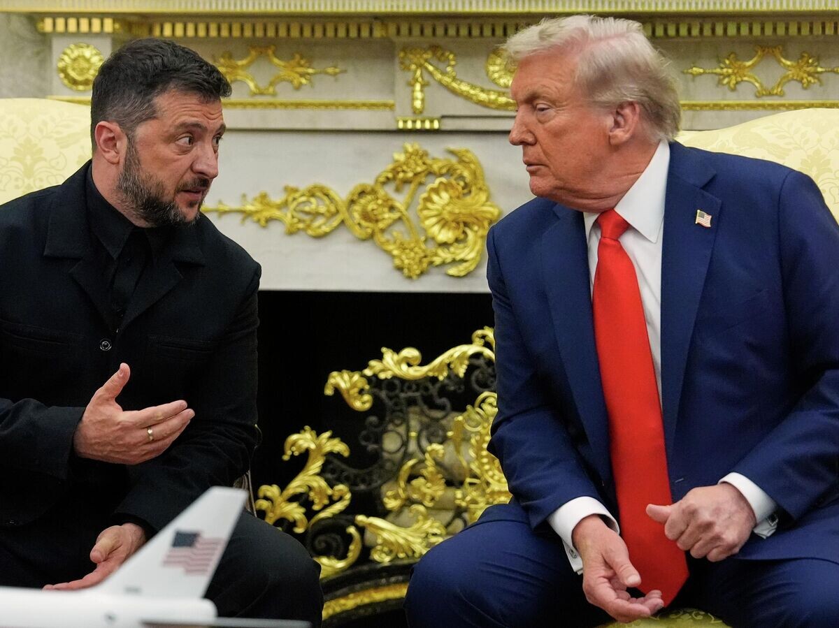    Президент США Дональд Трамп и Владимир Зеленский во время встречи в Овальном кабинете Белого дома© AP Photo / Julia Demaree Nikhinson