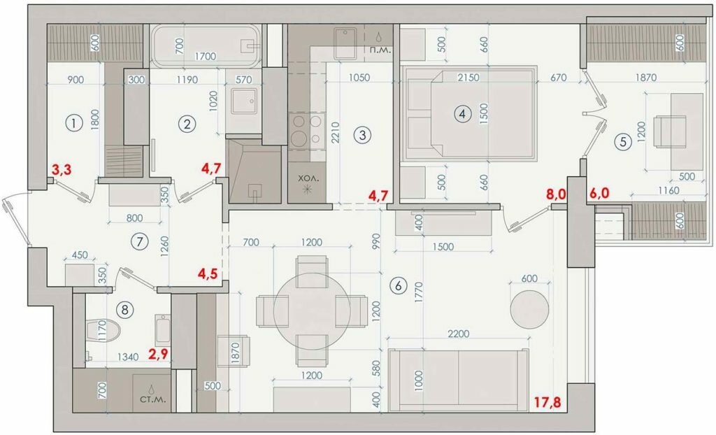 На месте кухни разместили полноценную спальню. Из однушки - необычная двушка дизайнер, цвета, ярких, более, гостиную, поэтому, очень, мебель, ванной, пространства, видите, яркости, площадь, кухни, другой, благодаря, внутреннему, встроенному, размер, общую
