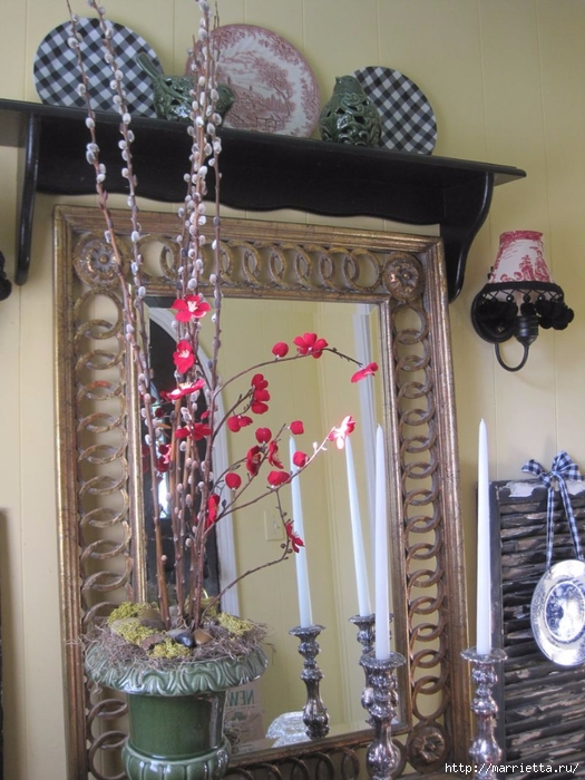 Замечательная и простенькая в исполнении идея интерьера - живые веточки с искусственными цветами Замечательная и простенькая в исполнении идея интерьера - живые веточки с искусственными цветами декор