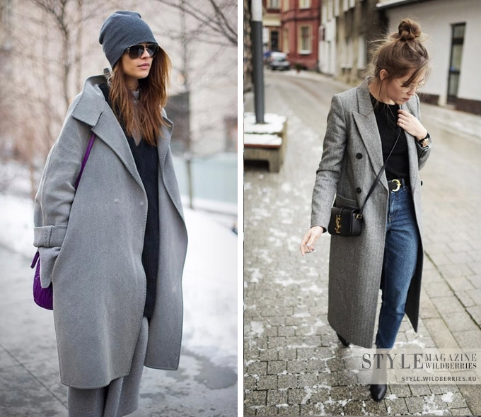 Серое двубортное пальто — модный мастхэв этого сезона гардероб,мода и красота,модные образы,модные тенденции,одежда и аксессуары