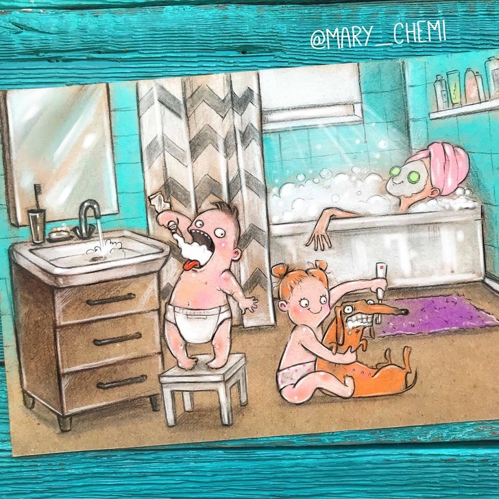 Мама 2 детей продолжает рисовать свои будни. Получается слишком жизненно Мама 2 детей продолжает рисовать свои будни. Получается слишком жизненно воспитание