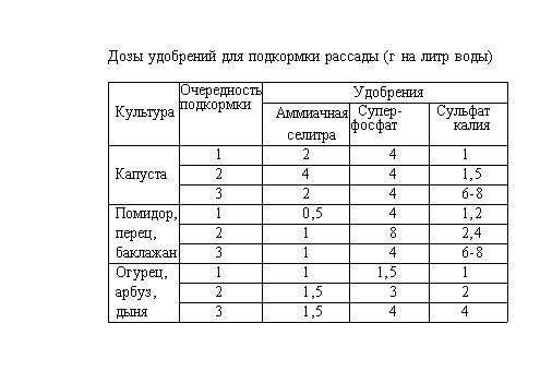 Дозы удобрений для подкормки рассады