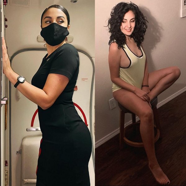 Симпатичные стюардессы в форме и без Симпатичные стюардессы в форме и без картинки,позитив