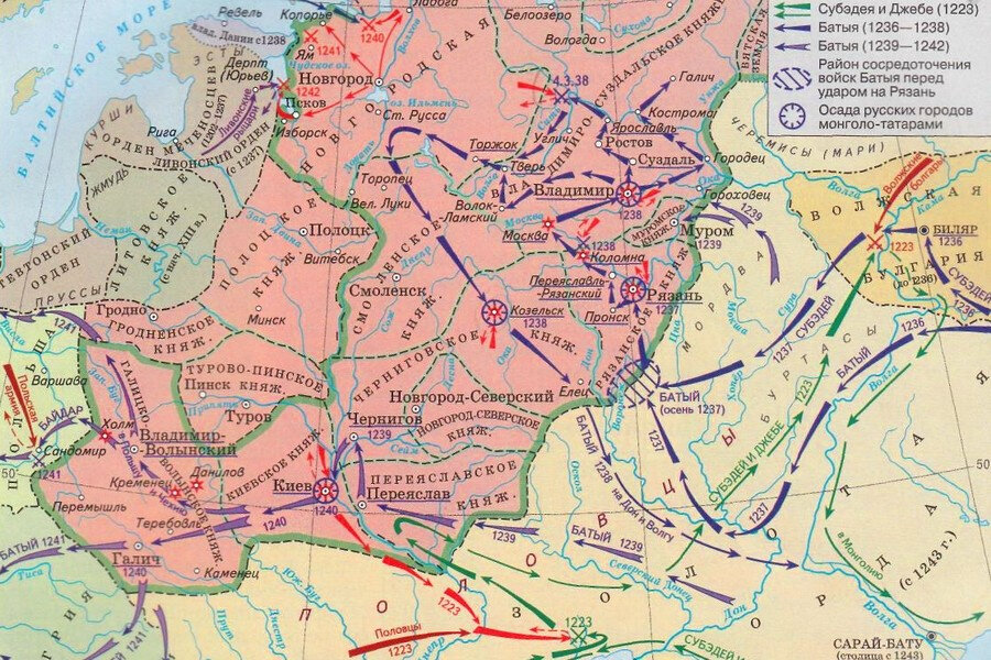 карта походов Батыя