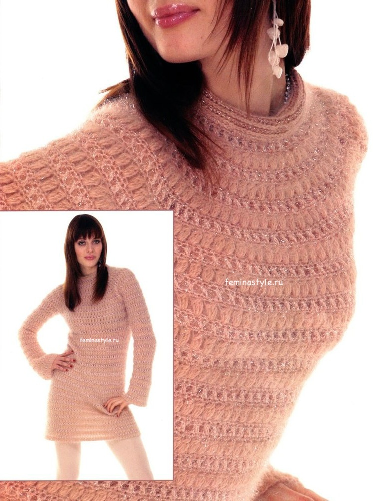 Вязание крючком мини-платья с кокеткой