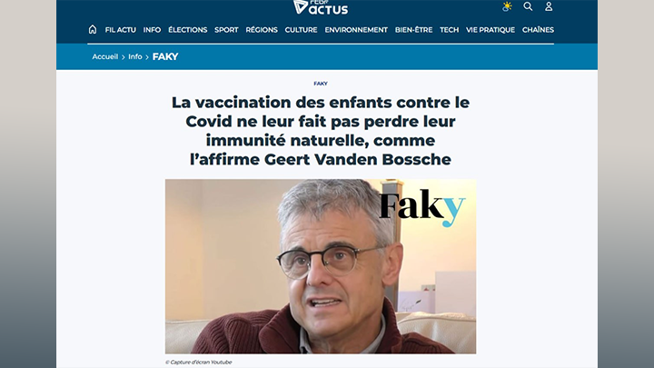    Герт Ванден Босше: вакцинировать детей от Covid? Это убивать их природный иммунитет. Скрин бельгийского портала RTBF