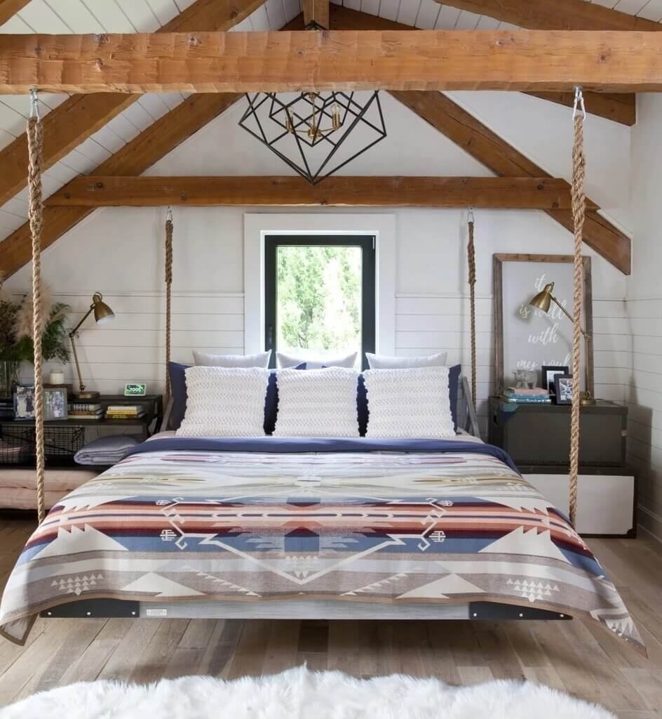 Идеи оформления спальни: подвесная кровать под потолком для дома и дачи,мастер-класс