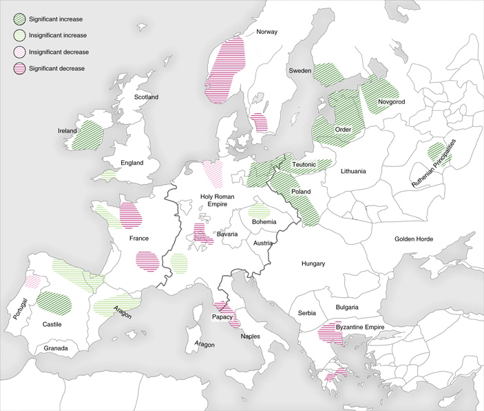 Рис. 1. Влияние чумы середины XIV века на сельское хозяйство Европы