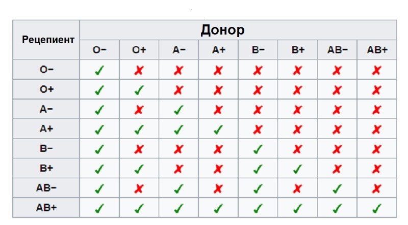 таблица совместимости крови