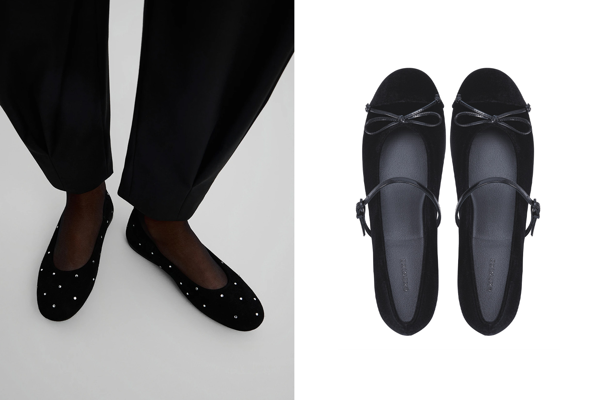 Мягкие балетки чёрного цвета с кристаллами / балетки «Мэри Джейн»