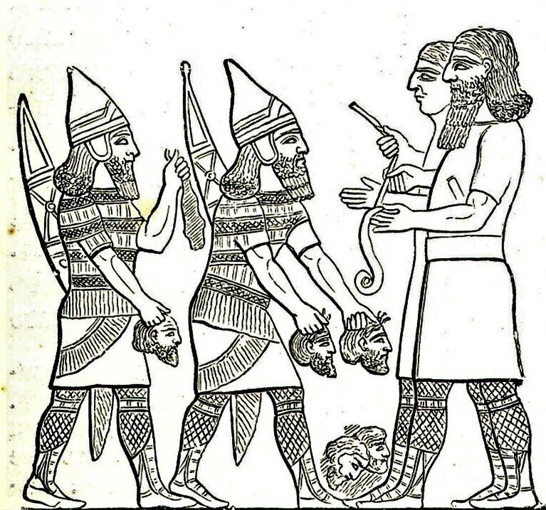 Рисунок с рельефа воспевающего деяния ассирийских воинов