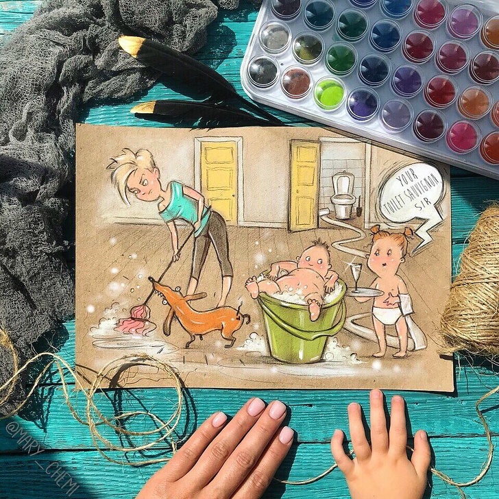 Мама 2 детей продолжает рисовать свои будни. Получается слишком жизненно Мама 2 детей продолжает рисовать свои будни. Получается слишком жизненно воспитание