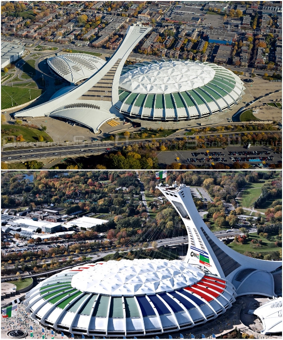Олимпийский стадион в Монреале считается одним из самых дорогостоящих проектов спортивных сооружений. | Фото: overflightstock.com/ twitter.com.