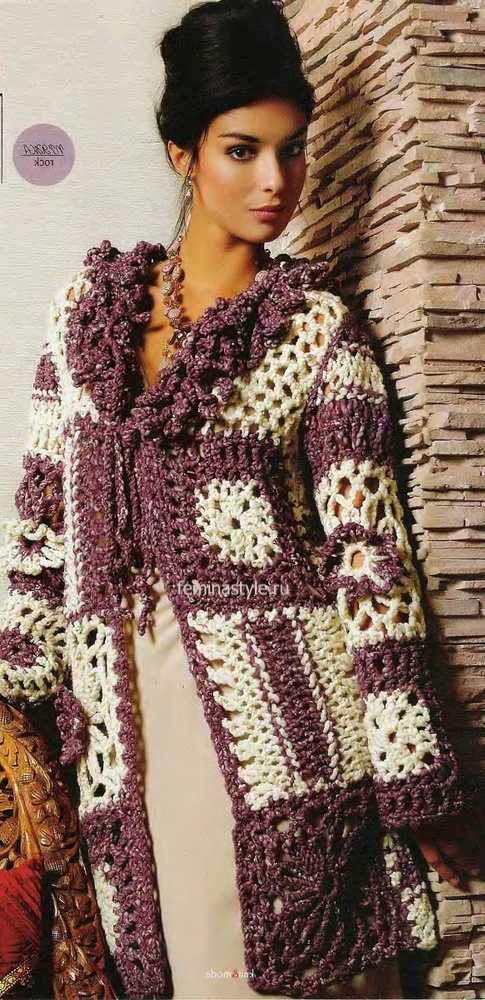 Пальто из квадратов крючком